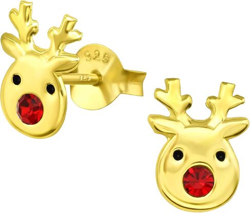 925 Sterling Silver Christmas reindeer Rudolph the red nosed reindeer Crystal Nose Stud Earrings 33415 (Nickel Free Hypoallergenic) in Saudi Arabia