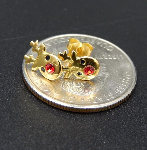 925 Sterling Silver Christmas reindeer Rudolph the red nosed reindeer Crystal Nose Stud Earrings 33415 (Nickel Free Hypoallergenic) in Saudi Arabia