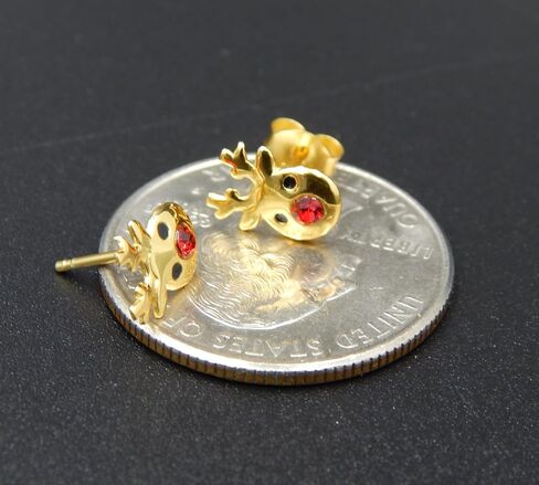 925 Sterling Silver Christmas reindeer Rudolph the red nosed reindeer Crystal Nose Stud Earrings 33415 (Nickel Free Hypoallergenic) in Saudi Arabia