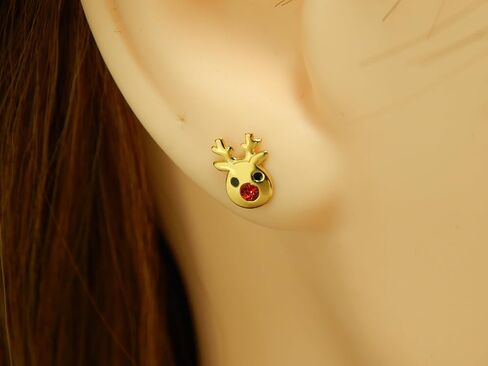 925 Sterling Silver Christmas reindeer Rudolph the red nosed reindeer Crystal Nose Stud Earrings 33415 (Nickel Free Hypoallergenic) in Saudi Arabia