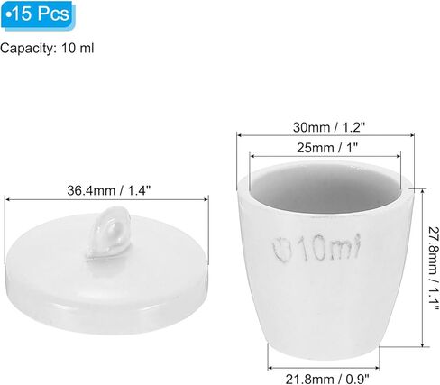 بوتقة بورسلين معمل من باتيكل مع غطاء سعة 10 مل لفصول المختبر لتسخين المركبات الكيميائية، 15 قطعة، أبيض in Kuwait