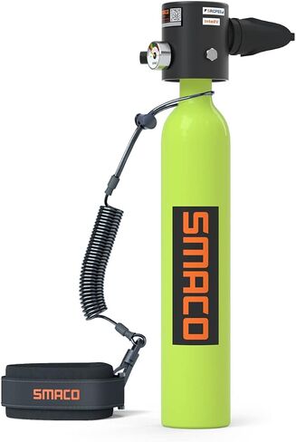 SMACO Mini Scuba Tank 0.5L خزان غوص سكوبا محمول يدعم حوالي 6 دقائق للتنفس تحت الماء، أسطوانة غوص بسعة 0.5 لتر 3000 رطل لكل بوصة مربعة/200 بار أقصى ضغط للغوص بعمق 33 قدمًا in Saudi Arabia