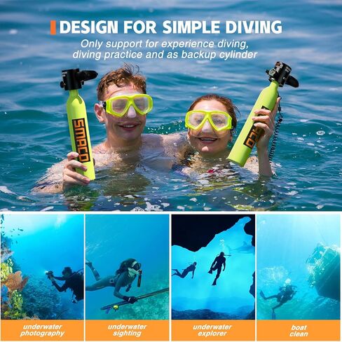 SMACO Mini Scuba Tank 0.5L خزان غوص سكوبا محمول يدعم حوالي 6 دقائق للتنفس تحت الماء، أسطوانة غوص بسعة 0.5 لتر 3000 رطل لكل بوصة مربعة/200 بار أقصى ضغط للغوص بعمق 33 قدمًا in Saudi Arabia