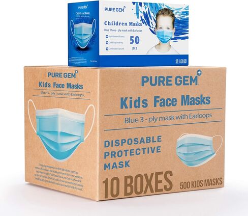 PURE GEM Premium Pack of Children's Size Disposable Kids Face Mask, Boys and Girls, Bulk Pack 3-Ply Mask For School in Kuwait