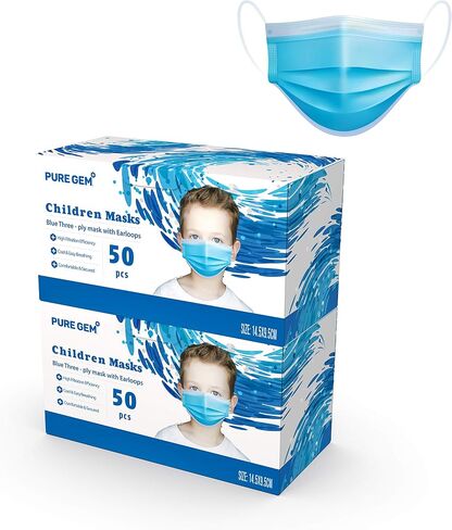 PURE GEM Premium Pack of Children's Size Disposable Kids Face Mask, Boys and Girls, Bulk Pack 3-Ply Mask For School in Kuwait