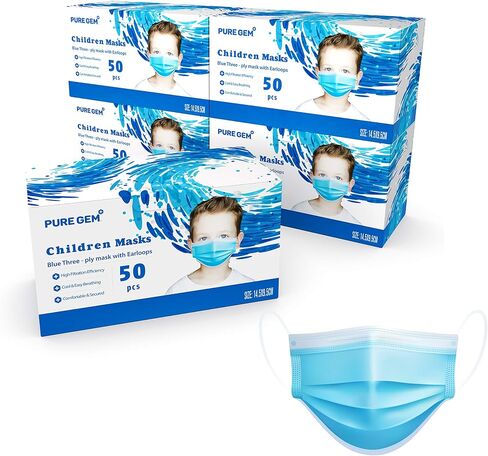 PURE GEM Premium Pack of Children's Size Disposable Kids Face Mask, Boys and Girls, Bulk Pack 3-Ply Mask For School in Kuwait