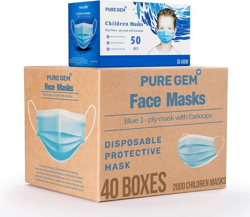 PURE GEM Premium Pack of Children's Size Disposable Kids Face Mask, Boys and Girls, Bulk Pack 3-Ply Mask For School in Kuwait