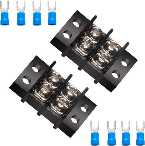MILAPEAK Terminal Block - 2 Pack 2 Positions 200v-450v 20-30A Dual Row Screw Terminals Strip + 8 PCS Copper Wire Fork Connectors in Saudi Arabia