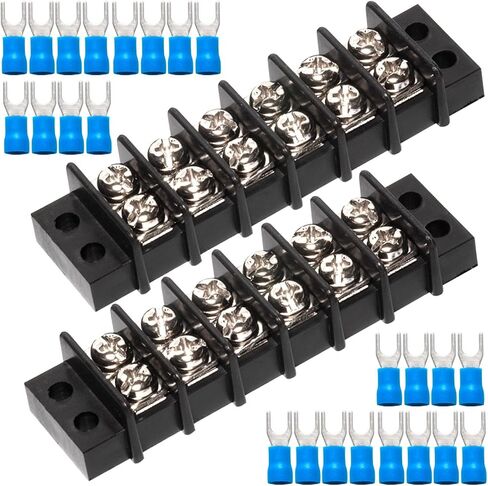 MILAPEAK Terminal Block - 2 Pack 2 Positions 200v-450v 20-30A Dual Row Screw Terminals Strip + 8 PCS Copper Wire Fork Connectors in Saudi Arabia