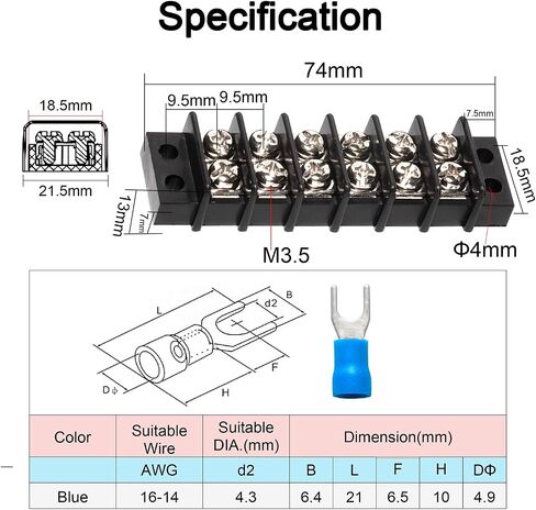 MILAPEAK Terminal Block - 2 Pack 2 Positions 200v-450v 20-30A Dual Row Screw Terminals Strip + 8 PCS Copper Wire Fork Connectors in Saudi Arabia