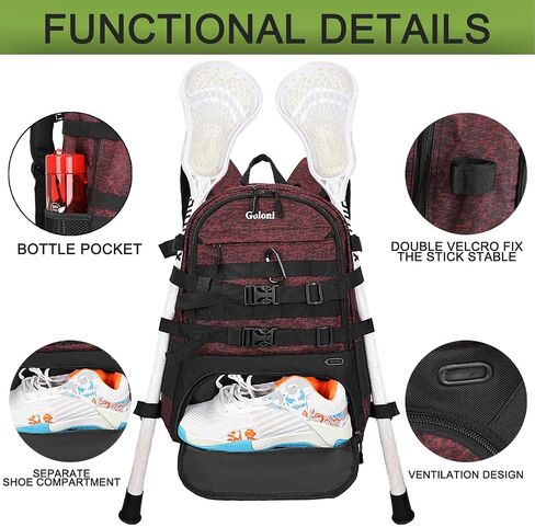 Goloni Lacrosse Equipment Backpack with Two Sticks holder and Separate Cleats Compartment Field Hockey Bag in Kuwait