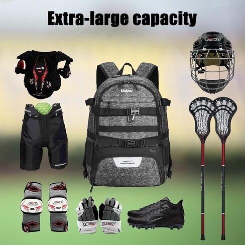 Goloni Lacrosse Equipment Backpack with Two Sticks holder and Separate Cleats Compartment Field Hockey Bag in Kuwait