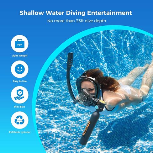 SMACO Mini Scuba Tank with Full Face Mask 0.5L Diving Tank Provide About 6 Minutes Underwater Breath Support 30ft of Diving Depth, Portbale Pony Bottle with Hand Pump for Shallow Water Diving in Saudi Arabia