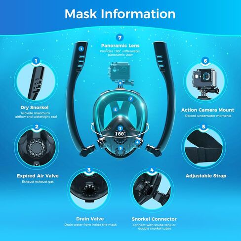 SMACO Mini Scuba Tank with Full Face Mask 0.5L Diving Tank Provide About 6 Minutes Underwater Breath Support 30ft of Diving Depth, Portbale Pony Bottle with Hand Pump for Shallow Water Diving in Saudi Arabia
