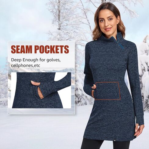 Soneven Women's Fleece Running Dress Tunic Sweatshirt Dress 1/4 Zip Mock Neck Winter Dress with Thumb Holes and Pockets in Saudi Arabia