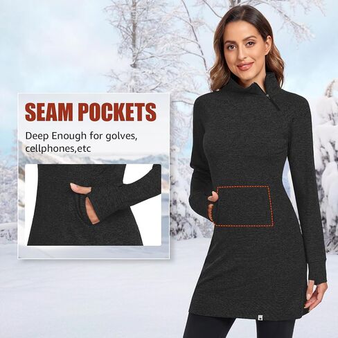 Soneven Women's Fleece Running Dress Tunic Sweatshirt Dress 1/4 Zip Mock Neck Winter Dress with Thumb Holes and Pockets in Saudi Arabia