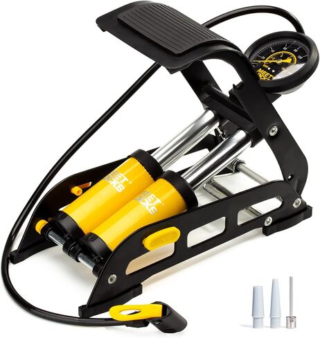 Double Cylinder Barrel Bike Foot Pump,160PSI Aluminum Body Floor Air Pump with Precisional Accurate Pressure Gauge Smart Valve Head for Presta Schrader & Deutschland Valve Bicycle Tire Pumps in Saudi Arabia