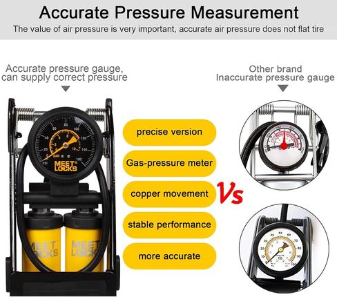 Double Cylinder Barrel Bike Foot Pump,160PSI Aluminum Body Floor Air Pump with Precisional Accurate Pressure Gauge Smart Valve Head for Presta Schrader & Deutschland Valve Bicycle Tire Pumps in Saudi Arabia