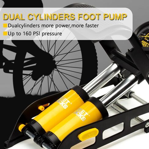 Double Cylinder Barrel Bike Foot Pump,160PSI Aluminum Body Floor Air Pump with Precisional Accurate Pressure Gauge Smart Valve Head for Presta Schrader & Deutschland Valve Bicycle Tire Pumps in Saudi Arabia