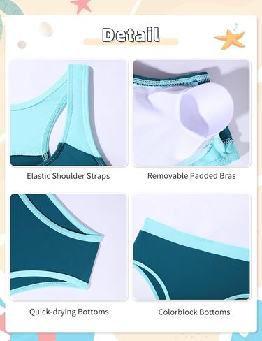 Girls Bikini 3PCS Swim Sets Color Block Crop Top Briefs with Shorts for 7-16 Years in Saudi Arabia