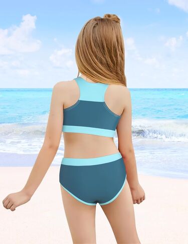 Girls Bikini 3PCS Swim Sets Color Block Crop Top Briefs with Shorts for 7-16 Years in Saudi Arabia