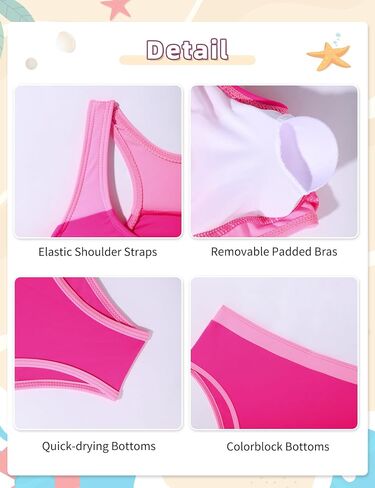 Girls Bikini 3PCS Swim Sets Color Block Crop Top Briefs with Shorts for 7-16 Years in Saudi Arabia