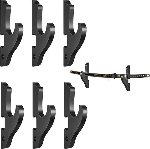 6 Pieces Sword Hook Wall Mount Samurai Sword Hanger for Wall Adjustable Wooden Sword Rack Decorative Katana Holder Martial Arts Weapon Stands Display with 6 Pcs Nails for Saber Tanto Rapier Cosplay in Kuwait