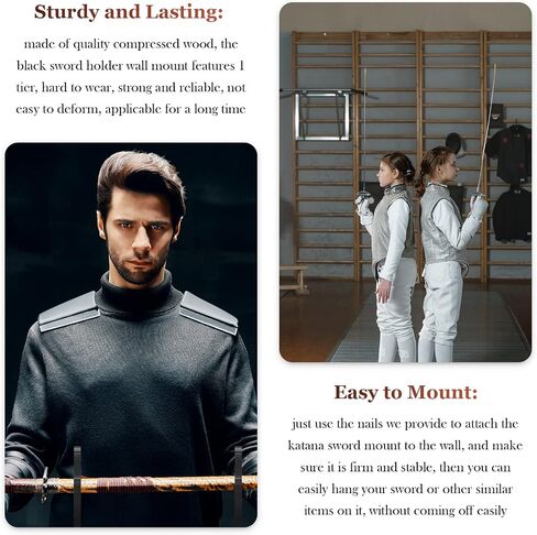 6 Pieces Sword Hook Wall Mount Samurai Sword Hanger for Wall Adjustable Wooden Sword Rack Decorative Katana Holder Martial Arts Weapon Stands Display with 6 Pcs Nails for Saber Tanto Rapier Cosplay in Kuwait