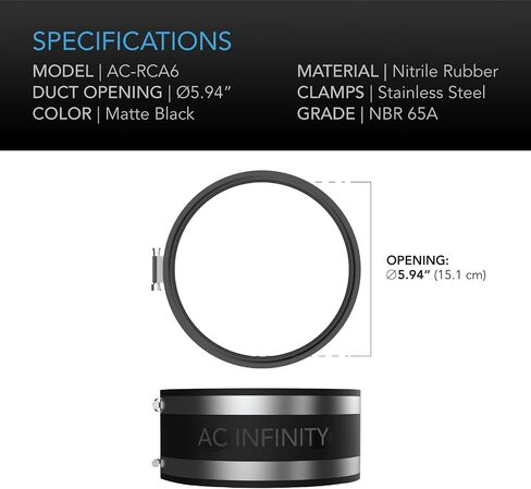 AC Infinity Noise Reduction Clamp 4-Inch, Duct Coupler with Stainless Steel Clamps, Flexible Rubber Coupling for Inline Fans and Carbon Filters in Growing and HVAC in Kuwait