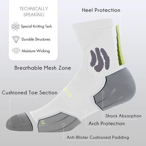 BRISIRA Coolmax Bamboo Compression Running Socks 3 Pack Quarter Cushioned Athletic Moisture Wicking Anti Blister&Sweat&Odor in Kuwait