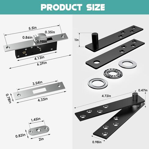 Black Pisman Door Pivot Hinges, Hidden Door Hinge and Heavy Duty Door Hinge with Hidden Door Lock for Wood Secret Door, Hidden Door Bookcase, 360 Degree Rotation (Advanced Lock Style, Medium) in Kuwait
