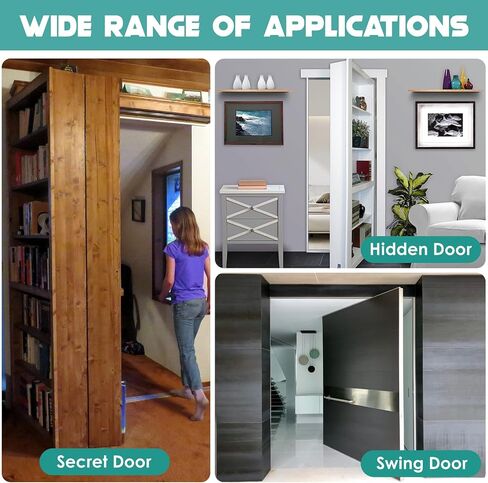 Black Pisman Door Pivot Hinges, Hidden Door Hinge and Heavy Duty Door Hinge with Hidden Door Lock for Wood Secret Door, Hidden Door Bookcase, 360 Degree Rotation (Advanced Lock Style, Medium) in Kuwait