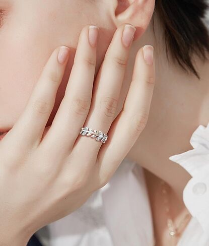 كريستال لاند - خاتم نسائي S925 من الفضة الزركون مزدوجة الطبقات عبر خاتم للنساء مطلي بالذهب عيار 14 قيراط للنساء الصديقات هدية عيد ميلاد خاتم مفتوح قابل للتعديل الحجم ، كريستال, كريستال, كريستال in Kuwait