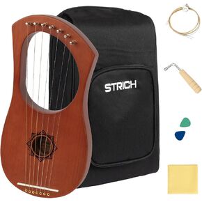 STRICH Lyre Harp, 16 Metal Strings, Mahogany Body, Bone Saddle, Complete Accessories Set, Including Gig Bag, Tuning Wrench, Spare Strings for Beginner