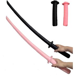 AMARONE 3D Printed Gravity Retractable Samurai Sword Model Toys, Plastic 3D Print Retractable Sword, Telescopic Katana Toy, Creative Decompression Super Healing Tricky Toy, 2pcs (Color : Black+Pink)