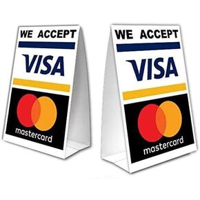 We Accept Credit Cards Table Tent with UV Coating - MasterCard and Visa - 2 Pack