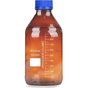 stonylab Amber Glass Graduated Round Media Storage Bottles with GL45 Screw Cap, 1000 ml, 1 Pack