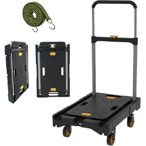 Folding Platform Hand Truck Push Cart Foldable Dolly Cart Portable Trolley 300lb Heavy Load Capacity, Adjustable Handle with Swivel Wheels for Garage Garden Home Office Travel Shopping Use