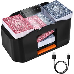 Automatic 2 Deck Card Game Shuffler – Electric Heavy Duty Quiet Mixer and Dealer Machine for Playing Uno Poker Blackjack - Rechargeable Professional Casino Shuffling and Dealing for Card Games