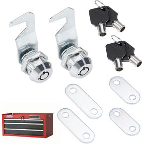 Silver Tool Box Locks with Keys Compatible with Craftsman Tool Box, 5/8"(17mm) Tubular Cam Tool Box Replacement Locks with Hook Cam,Tool Box Latch Replacement, Fits Craftsman Tool Box,2 Sets