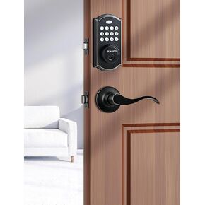 ELAMOR M19 Keyless Entry Door Lock with 2 Lever Handles, Auto Lock, 50 User Codes, Easy-to-Install Smart Door Lock for Front Door, Waterproof Security Handle Set, Home/Hotel Use, ‎Oil Rubbed Bronze