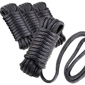 4 PCS 3/8" x 15’ Boat Dock Lines, Double Braided Nylon Dock Line, Boat Rope for Docking with 12" Loop, Marine-Grade Premium Docking Ropes for Boats - Black