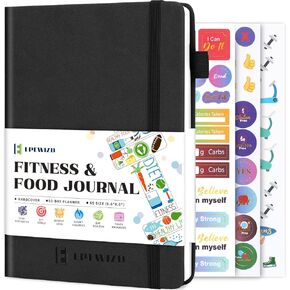 Food and Fitness Journal, Weight Loss Journal for Women Men, 5.6"X 8.5" Food Diary & Meal Planner to Track Diet and Fitness Health, Calorie Counter Book (3 Month)-Black