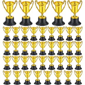 40 Pack Mini Trophies Bulk Plastic Trophies Small Plastic Trophies 3.4 Inch Gold Award Cup Rewards Sport Tournament Winning Prize for Football Soccer Baseball Party Favor Prop