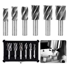 6PCS H.S.S End Mill Set - Bridgeport End Mills 4 and 6 Flute, Cutting Dia 3/4-1 Inch, 3/4" Weldon Shank, Industrial Tools for Versatility and Precision Hard Alloy Steel