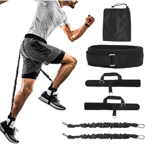 Vertical Jumping Trainer Jump Resistance Bands System with Adjustable Ankle Strap & Belt Horizontal Workout Equipment for Leaping Fitness Basketball Volleyball Football Tennis Leg Agility Training