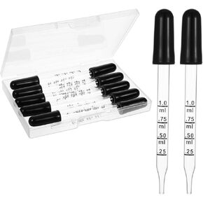 10 Pack Glass Eye Dropper with Measurement, 1ml Bent & Straight Tip Pipette Dropper for Oils Accurate Dose Pipette Dropper for Essential Oils Lab Health Care Crafts Measuring and Transferring Liquids