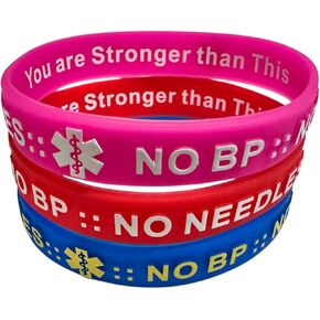 Large size | NO BP, NO Needles for Dialysis, Lymphedema Arm Alert Silicone Bracelets, Wristbands