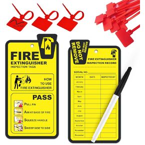 Fire Extinguisher Inspection Tags - 25 Pack Yearly Monthly Fire Extinguisher Tags for Fire Extinguishers Maintenance Record, OSHA Approved Tearproof Waterproof Fire Extinguisher Tags