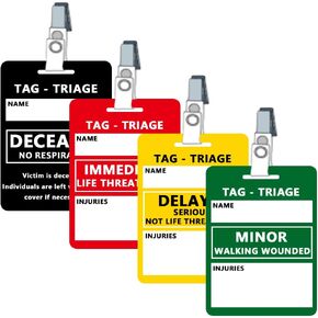 Triage Tag Card Sets for First Aid & Emergency Response - Set of 4 (Black:Deceased, Red:Immediate, Yellow:Delayed, Green:Minor), 4.7"L x 3"W